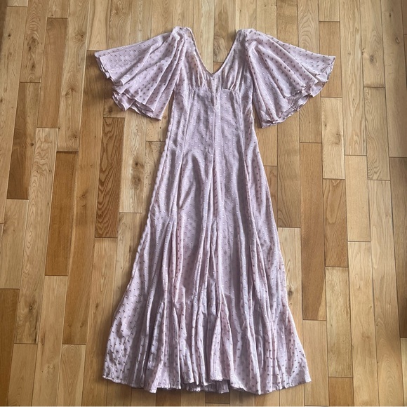 Kate Moss Topshop Dusty Pink Sheer Polka Dot Flutter Sleeve Maxi Dress Size 6 - Picture 1 of 9